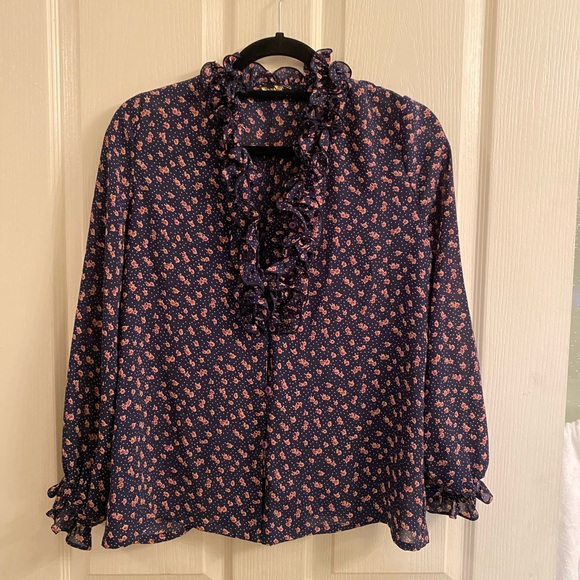 Navy blue Floral blouse with long sleeves - Picture 3 of 3